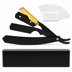 MORGANS INDUSTRIES Black Folding Razor Gold Stainless Steel Single <b>Blade</b> for Men <b>Barber</b> Shop Hotel Outdoor Use Stainless Steel - Product Image 1