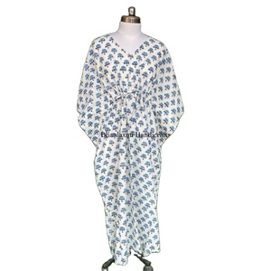 Venta al por mayor vestido de algodón indio verano largo Kaftan vestido Boho Hippie vestido largo Floral Buti estampado caftán ropa de noche playa Caf - Product Image 1