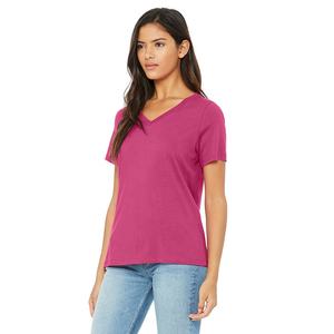T-shirt à manches courtes en jersey décontracté pour femme Bella Canvas, couleur Berry, col en V, 100% coton peigné Airlume, respirant - Product Image 2