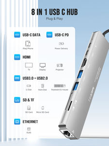 TC19L Plus 8 en 1 Tipo-C a 4K 30Hz HDMI 3,0 Estación de acoplamiento Hub USB 1000M RJ45 con 60W Tipo-C PD con ranura para tarjeta TF SD - Product Image 2