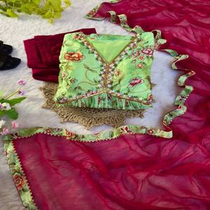 Robe chinon imprimée multicolore avec manches longues en Dupatta et pantalon longueur cheville avec détails fantaisie - Product Image 5