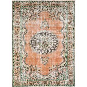 Tapis en laine noués à la main de grande taille, style vintage, motif médaillon rouge et orange, pour salon ou couloir - Pae-3315 - Product Image 1