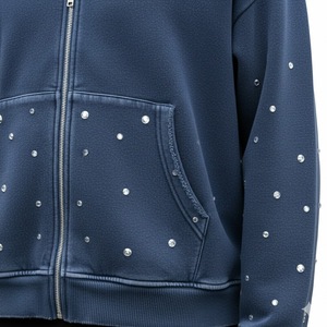 Sudadera con Capucha y Cremallera, Estilo Vintage, Lavado Ácido, con Pedrería, Personalizada para Fabricantes de Ropa Urbana - Product Image 5