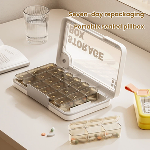 Organisateur de pilules hebdomadaire portable, boîte de rangement pour comprimés multi-compartiments, matin, <span class=keywords><strong>midi</strong></span>, soir, boîte de rangement transparente pour médicaments - Product Image 3