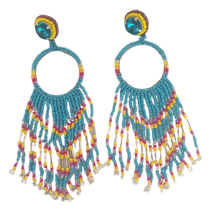 Pendientes Largos Hechos a Mano con Diseño en Forma de V, Cuentas y Borlas, 13 cm de Largo, para Mujer, a Buen Precio - Product Image 1