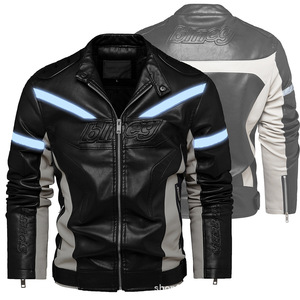 Leather <b>Jacket</b> <b>Royal</b> <b>Blue</b> Winter Straps <b>Jackets</b> For <b>Men</b> Genuine Cow Hide <b>Mens</b> Leather <b>Jackets</b> - Product Image 2