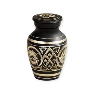 Black and Gold Decorative <b>Memorial</b> Keepsake Urn with Geometric Engraving Small Keepsake Urn for Ashes - Product Image 1