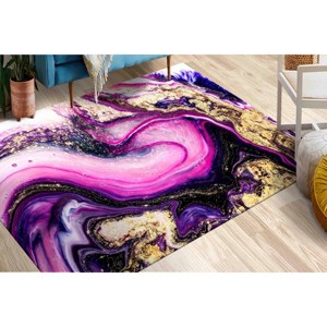 Alfombra de Mármol Rosa y Dorado: Alfombra de Arte Moderno Abstracto, Alfombra de Chenilla - Product Image 2