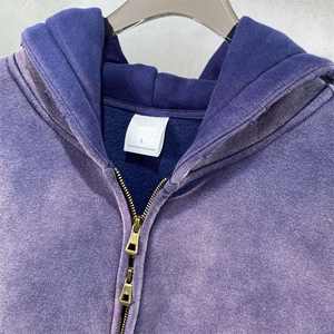 Sweat à capuche zippé en molleton français personnalisé pour homme, effet délavé à l'acide, délavé au soleil, double fermeture éclair, haute qualité - Product Image 5