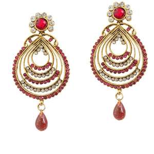Pendientes colgantes finos Kriaa con colgante chapado en oro con piedra austriaca roja 1303799 - Product Image 1
