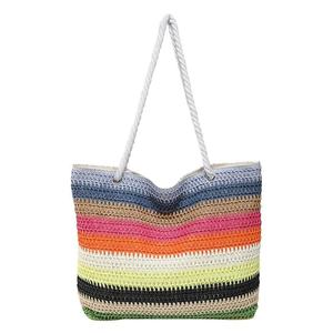 Crochet New Women's Shoulder <b>Bag</b> Rainbow Stripes Color Contrast Large Capacity <b>Straw</b> Beach Vacation Summer Daily Use - Product Image 6