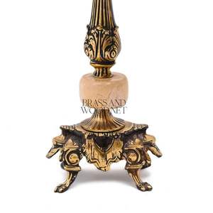 Antique brass <b>table</b> <b>lamp</b> with ornate base marble accent and elegant fabric <b>shade</b> <b>for</b> luxury classic interiors - Product Image 2