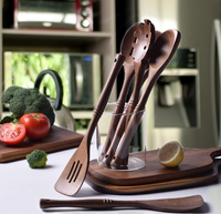 Ensemble de 6 cuillères en bois de noyer noir de haute qualité, faites à la main, écologiques, légères, outils de cuisine ergonomiques, 100 pièces