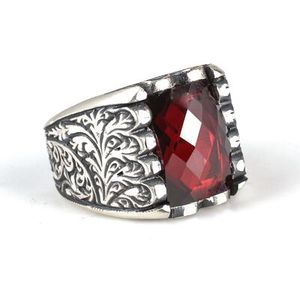 925 Sterling Silver Handcrafted Men's Pen-Shaped <b>Ring</b> with Garnet Stone for Everyday Wear - Product Image 2