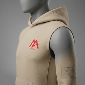 Sudadera con Capucha MATTIERA para Hombre, Color Beige, con Gráfico de Cámara y Logotipo Rojo, de Forro Polar, Estilo Urbano, Informal, Personalizable, Venta al Por Mayor, OEM, ODM - Product Image 5