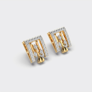 Pendientes de Diamantes Redondos Cultivados en Laboratorio con Certificación IGI, Oro Amarillo/Blanco/Rosa de 14K, Diseño de Halo Cuadrado - Product Image 3