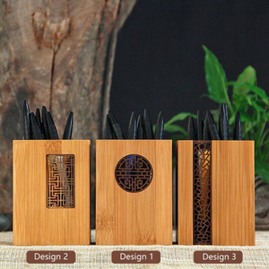 Metal and Wood Square Pencil Storage Holder with Natural Finish Ideal for Office and Home <b>Desk</b> Organizing - Product Image 4