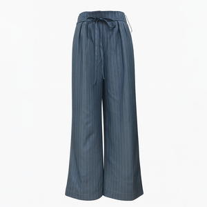 <span class=keywords><strong>Pantaloni</strong></span> <span class=keywords><strong>lunghi</strong></span> <span class=keywords><strong>a</strong></span> <span class=keywords><strong>righe</strong></span> formali da donna con lacci anteriori larghi con lacci elasticizzati in vita - Product Image 3