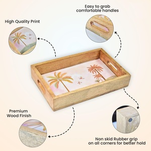 Plateau de service rectangulaire en bois MDF imprimé de grande taille, qualité supérieure, durable, plateau de service décoratif en bois brillant - Product Image 2