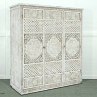 Armoire de chambre en bois de manguier massif durable, trois portes, tringle à vêtements, étagères réglables, mobilier rustique pour la maison