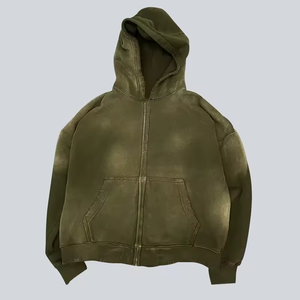 Sweats à capuche de luxe personnalisés de qualité délavés au soleil et délavés vierges à double couche Streetwear vintage sweats à capuche zippés - Product Image 3