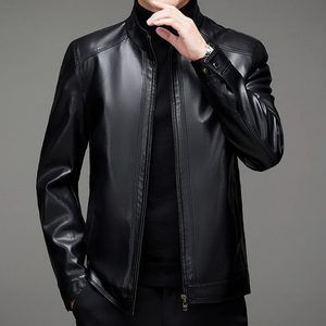 Coated Stand Collar Front Logo Vintage Hooded Genuine Leather Men's Varsity <b>Jacket</b>-Wholesale Custom - Product Image 4