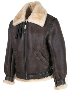 Blouson d'hiver tendance pour homme en cuir véritable avec col en fausse fourrure, imperméable et respirant, style pilote, fermeture éclair - Product Image 2