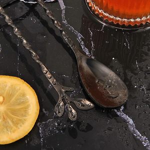 Classy Black Leaf End Twisted Long Metal Spoon Restaurante Café Helado Cuchara Hotel al mejor precio - Product Image 3