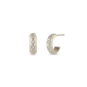 Conjunto de bisel de 5 cortes de diseño auténtico, pendientes de aro Chubby Huggie de diamante cultivado en laboratorio, joyería hecha a mano, envoltura de oro para mujer con perla - Product Image 2