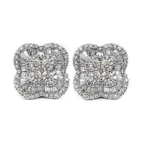 Boucles d'oreilles modernes sur mesure en or blanc massif 18 carats avec diamants naturels ronds et baguette pour femme – Cadeau tendance - Product Image 1