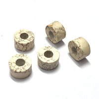 Perles Heishi en pierre d'howlite blanche 14x8mm, trou large de 5mm, forées, hautement polies, 13,5 carats, Iroc Sales pour la fabrication de bijoux et bracelets