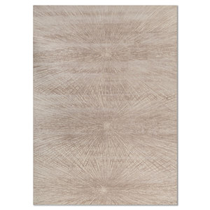 Tapis Uvenuti noué à la main en laine et soie de bambou, motif abstrait rectangulaire ivoire pour la maison, la chambre, le couloir, en viscose, modèle 5005 - Product Image 1