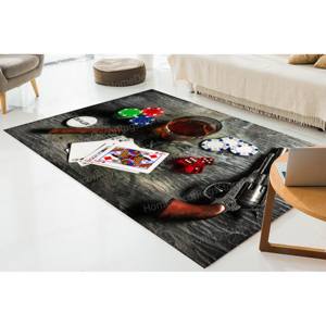 Tapis en laine imprimé patchwork sur le thème du casino - Décoration moderne écologique avec support en latex non tissé pour salle de jeux, man cave et salle à manger - Product Image 2