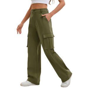 Pantalones de talle alto con bolsillos laterales para mujer al por mayor, pantalones cargo de mujer de alta calidad a la moda nueva en MOQ bajo - Product Image 3