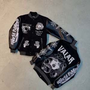 Chaqueta Varsity de Invierno para Hombre, 100% Lana, Estilo Urbano, Bordado Chenille, Cuello Alto, Botón Único en la Parte Delantera, Transpirable y Resistente al Viento - Product Image 4