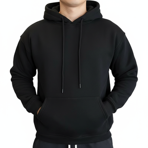 New Arrival Heavyweight Woven Athletic Activewear Black <b>Hoodie</b> <b>Men</b> Solid Spandex/Cotton 350 GSM Winter Workout Gym String - Product Image 1
