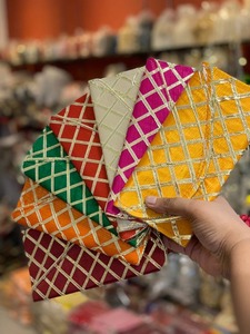 Shagun Gift Envelope Traditional Indian Wedding Cash Assorted Color <b>Gota</b> Fabric Money Lifafa Haldi / Mehndi Coin Pouch Favor - Product Image 2