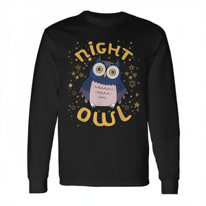 Camiseta de Manga Larga con Diseño de Búho Nocturno Observando el Cielo Estrellado por la Noche para Artículos Promocionales - Product Image 2