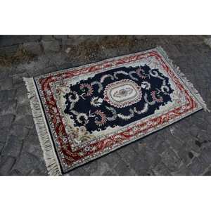 Alfombra turca clásica negra roja Vintage de 3,1X5,1 pies de lana de área grande con patrón de retazos de respaldo de látex para pasillo o habitación - Product Image 2