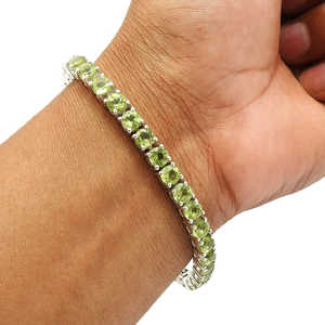 Pulsera de Plata de Ley 925 con corte redondo peridoto piedra preciosa madre cadena pulsera Bohemia hecha a mano joyería al por mayor - Product Image 1