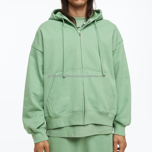 Sudadera con capucha de algodón con cremallera para hombre, estilo oversize, con hombros caídos, estampado puff, estilo streetwear, para mí - Product Image 1