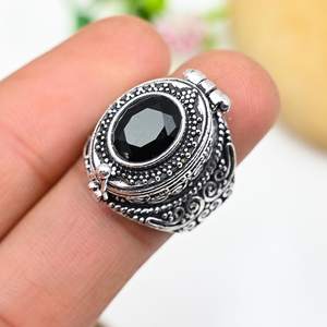 Black Spinel Pill Box Ring Adjustable 925 Sterling <b>Silver</b> Secret Message Box Ring Handmade Jewelry Gift For Her - Product Image 5