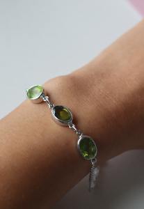 Peridot 3 Stone <b>Bracelet</b> Natural Gemstone Jewelry 925 Sterling Silver August <b>Birthstone</b> Gift For Her Handmade - Product Image 2