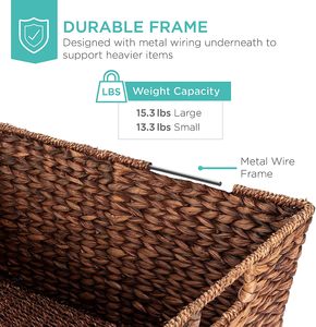 Cesta de almacenamiento tejida de gran tamaño de jacinto de agua clásica multiusos para organización, cestas de lavandería, juego de cesta marrón de mimbre - Product Image 6