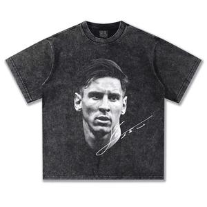 2025 Vintage de manga corta Messi fútbol Cross-Border Trendy Top hombres algodón americano Casual camiseta de Primavera de gran tamaño - Product Image 6