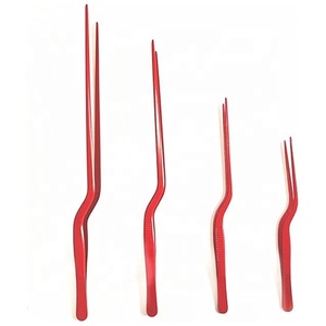 Red Heart Chef Offset Tweezers Stainless Steel Precision Kitchen <b>Tongs</b> Heat Resistant Non-Slip Grip Cooking Plating Tools - Product Image 3