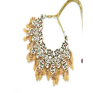 Luxury Gold-Plated Yellow Polki Kundan <b>Studded</b> Fine Jewelry Set 24K Gold - Product Image 3