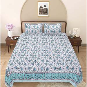 Parure de lit double 3 pièces imprimée florale bleu turquoise avec 2 taies d'oreiller et drap plat pour usage domestique, fonction massage ADB1460 - Product Image 2