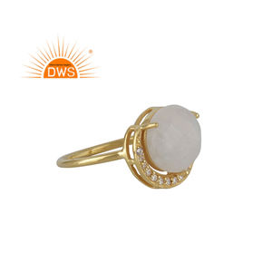 Bague empilable en argent sterling 925 avec pierre de lune arc-en-ciel naturelle avec fabricant de bijoux plaqué or 18 carats - Product Image 3