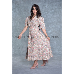 Elegante vestido de algodón para mujer Boho hecho a mano Vintage verano Floral ropa de día traje de media manga Midi Maxi bata larga vestidos casuales - Product Image 6